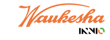 Waukesha INNIO logo with orange and black text and an arrow-like design element, representing energy solutions and innovation.